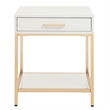 Home Square Wood End Table in White Gloss and Gold Plated Base - Set of 2