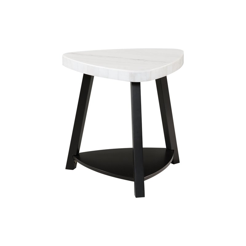Home Square Marble Top End Table in White & Black Wooden Base - Set of 2
