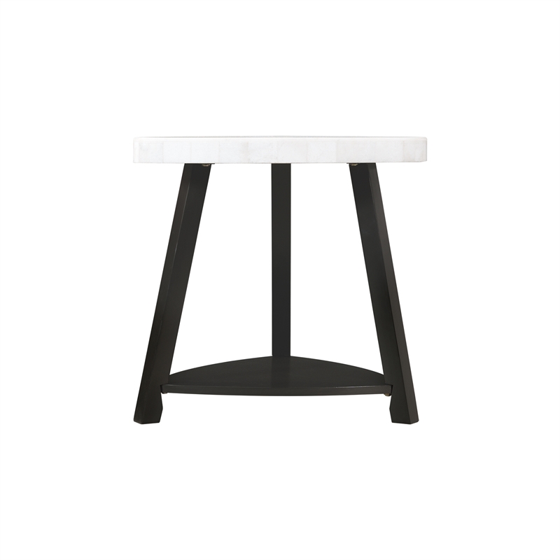 Home Square Marble Top End Table in White & Black Wooden Base - Set of 2