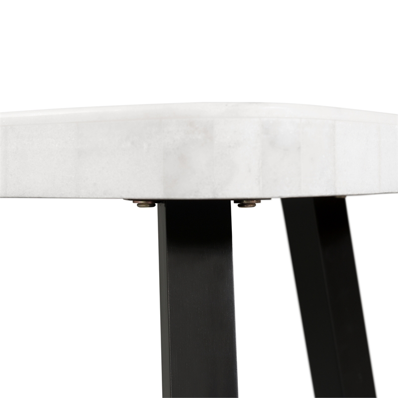 Home Square Marble Top End Table in White & Black Wooden Base - Set of 2