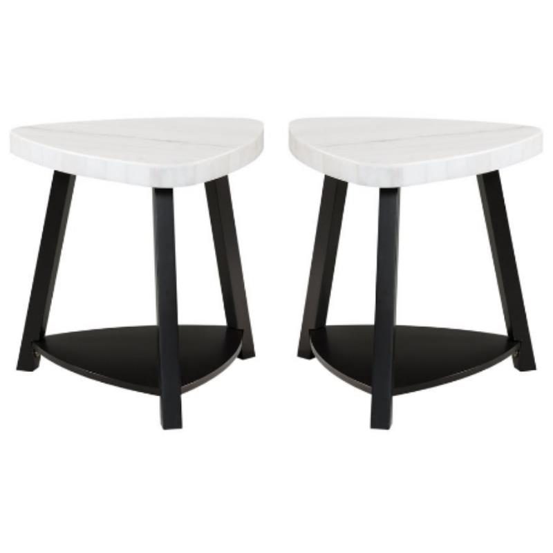 Home Square Marble Top End Table in White & Black Wooden Base - Set of 2