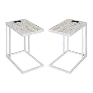 Home Square C-Table in White Mosaic Top Metal Legs - Set of 2