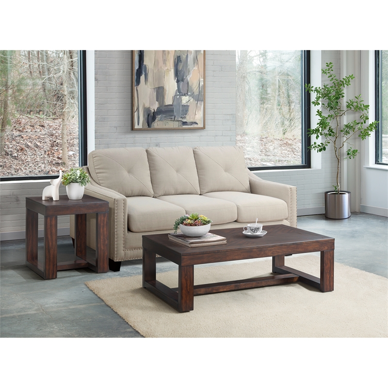 Home Square Traditional Square End Table in Cherry Finish - Set of 2