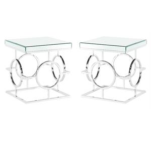 Home Square Square Mirrored End Table in Chrome Metal Base - Set of 2
