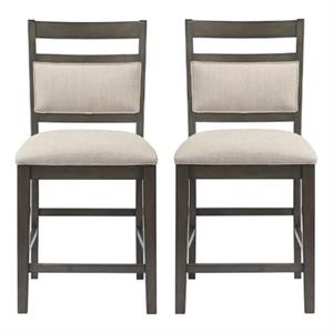 Home Square 25&quot Upholstered Fabric Wood Barstool in Gray - Set of 2