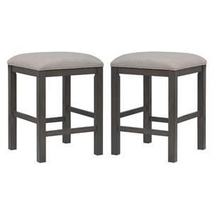 Home Square 18&quot Backless Upholstered Wood Barstool in Gray - Set of 2
