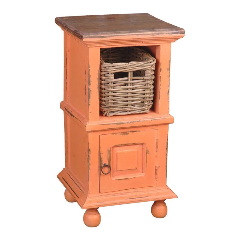 Home Square Transitional Wood End Table with Basket in Coral Orange - Set of 2