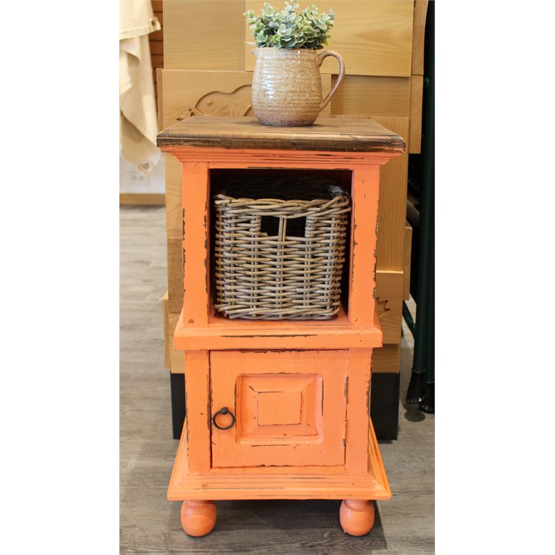 Home Square Transitional Wood End Table with Basket in Coral Orange - Set of 2