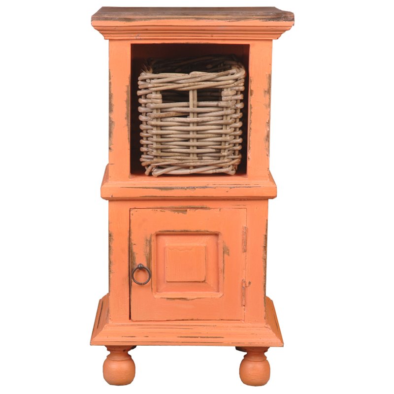 Home Square Transitional Wood End Table with Basket in Coral Orange - Set of 2