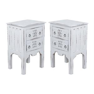 Home Square Transitional Wood End Table in Whitewashed & Antique Iron - Set of 2