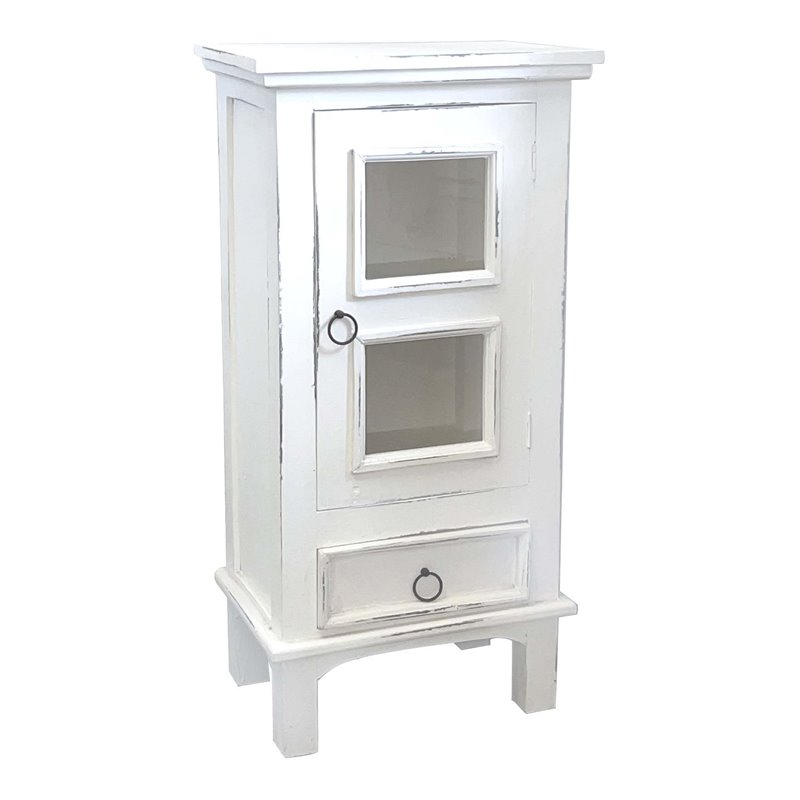 Home Square 1-Door Wood End Table & Nightstand in Distressed White - Set of 2