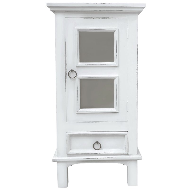 Home Square 1-Door Wood End Table & Nightstand in Distressed White - Set of 2