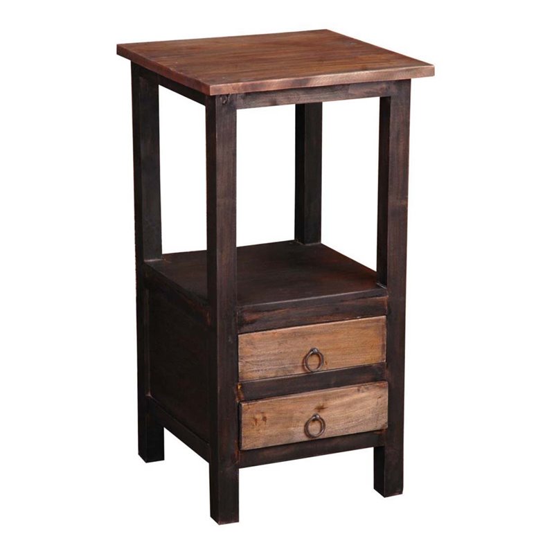 Home Square 2-Drawer Wood End Table in Distressed Black and Brown - Set of 2