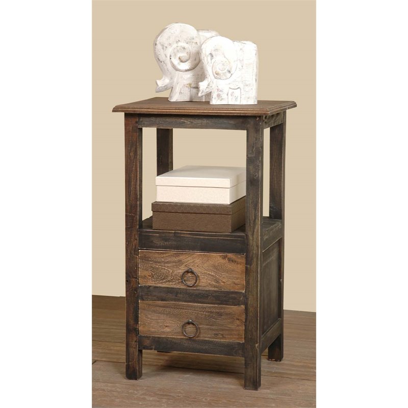 Home Square 2-Drawer Wood End Table in Distressed Black and Brown - Set of 2