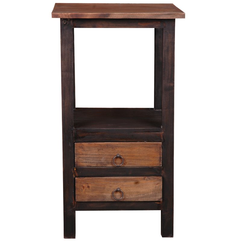 Home Square 2-Drawer Wood End Table in Distressed Black and Brown - Set of 2
