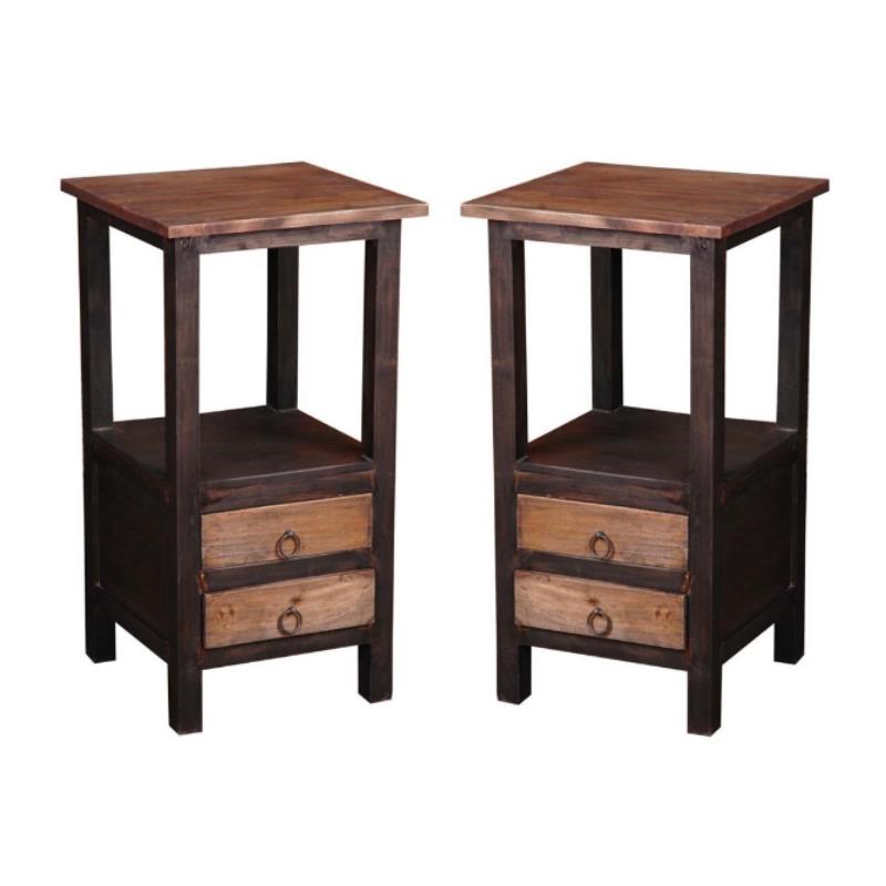 Home Square 2-Drawer Wood End Table in Distressed Black and Brown - Set of 2