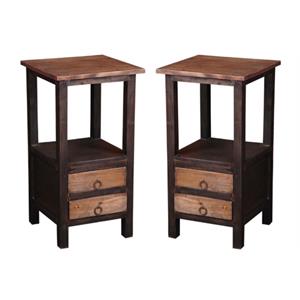 Home Square 2-Drawer Wood End Table in Distressed Black and Brown - Set of 2