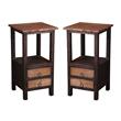 Home Square 2-Drawer Wood End Table in Distressed Black and Brown - Set of 2