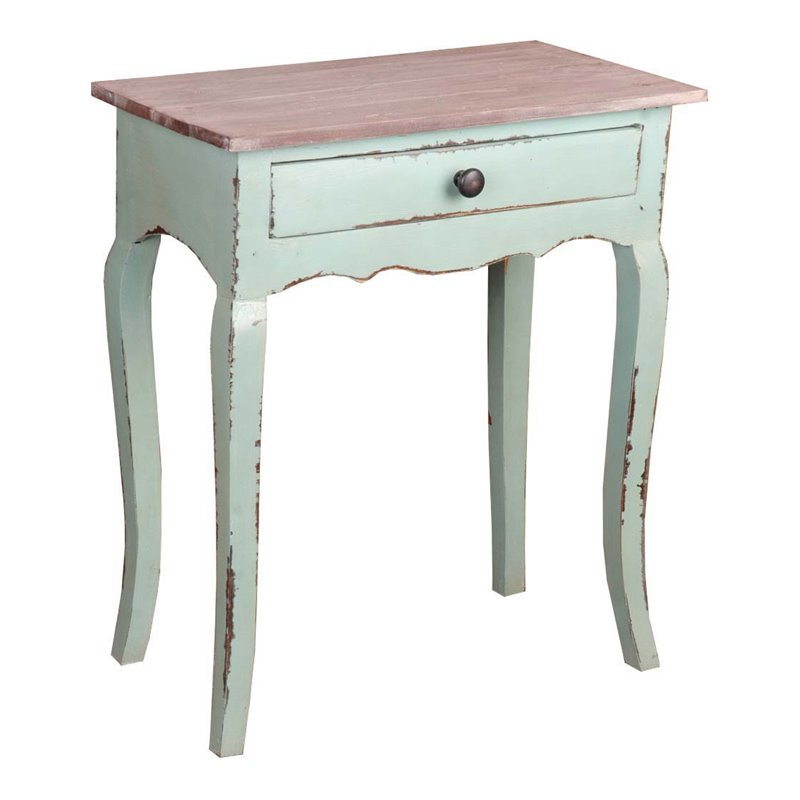 Home Square Transitional Wood Table with Limewash Top in Bahama Green - Set of 2