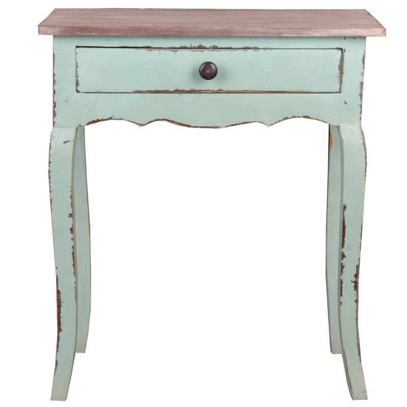 Home Square Transitional Wood Table with Limewash Top in Bahama Green - Set of 2