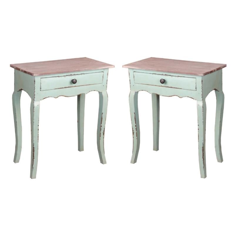 Home Square Transitional Wood Table with Limewash Top in Bahama Green - Set of 2