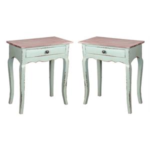 Home Square Transitional Wood Table with Limewash Top in Bahama Green - Set of 2