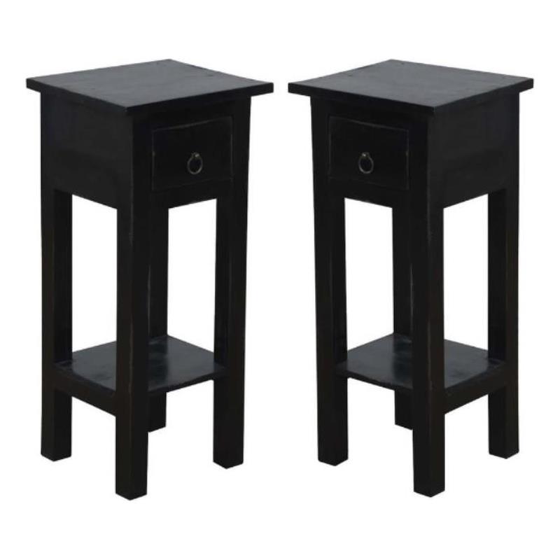 Home Square Narrow Wood Side Table in Distressed Antique Black - Set of 2