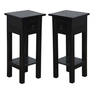 Home Square Narrow Wood Side Table in Distressed Antique Black - Set of 2