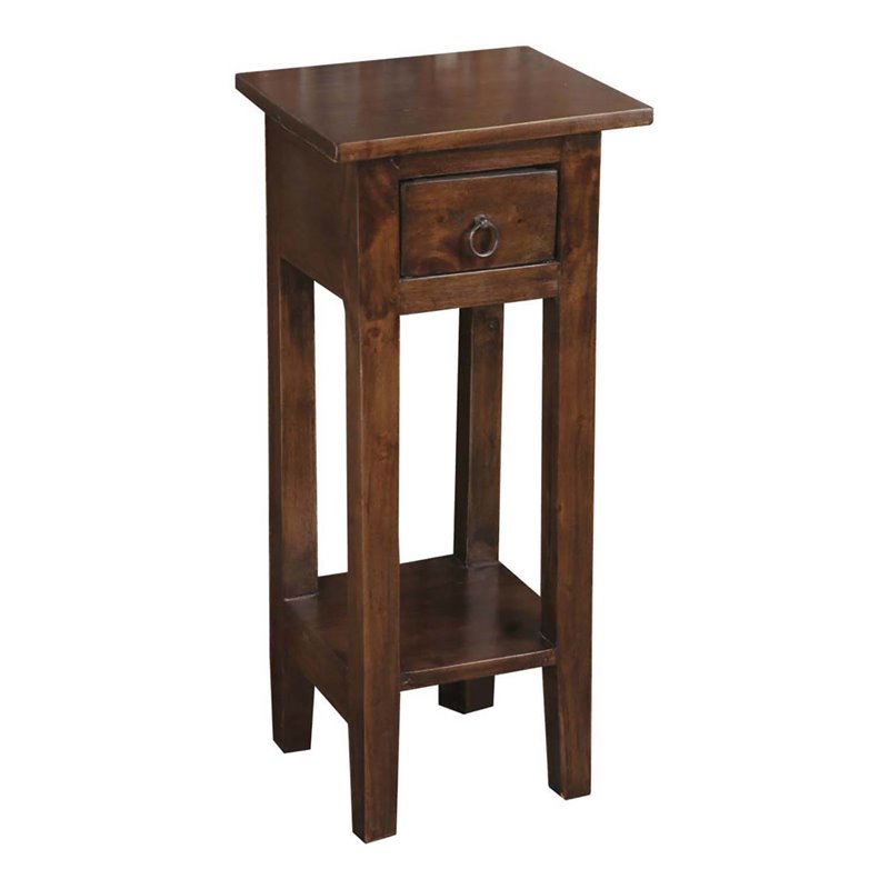 Home Square Narrow Wood Side Table in Old Java Brown & Antique Iron - Set of 2