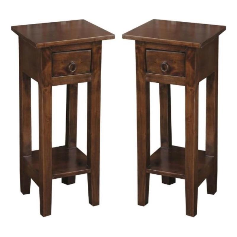 Home Square Narrow Wood Side Table in Old Java Brown & Antique Iron - Set of 2