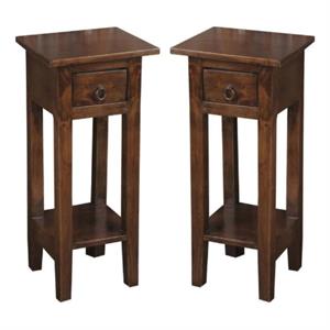 Home Square Narrow Wood Side Table in Old Java Brown & Antique Iron - Set of 2