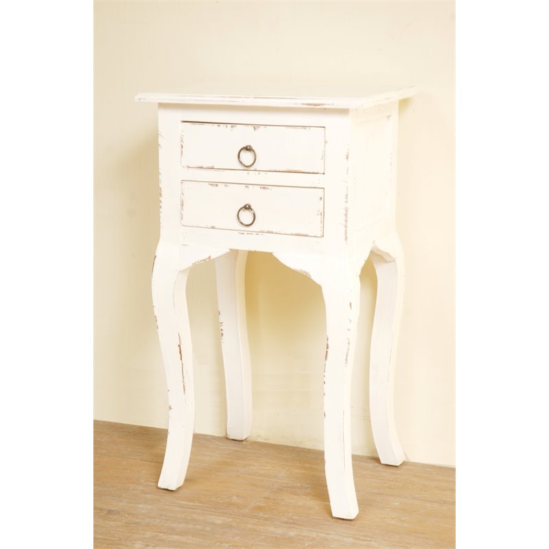 Home Square Farmhouse Wood Table in Distressed Antique White - Set of 2