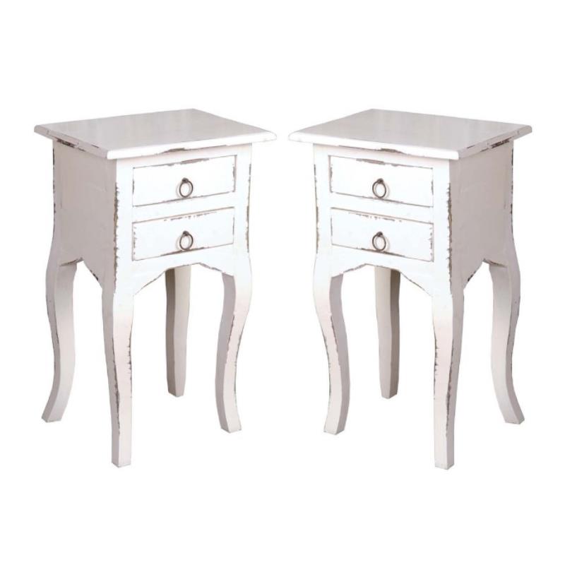 Home Square Farmhouse Wood Table in Distressed Antique White - Set of 2