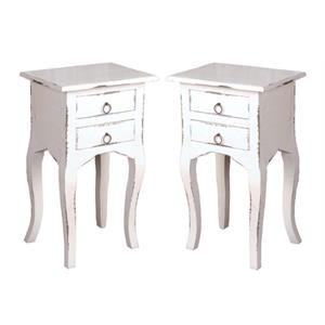 Home Square Farmhouse Wood Table in Distressed Antique White - Set of 2