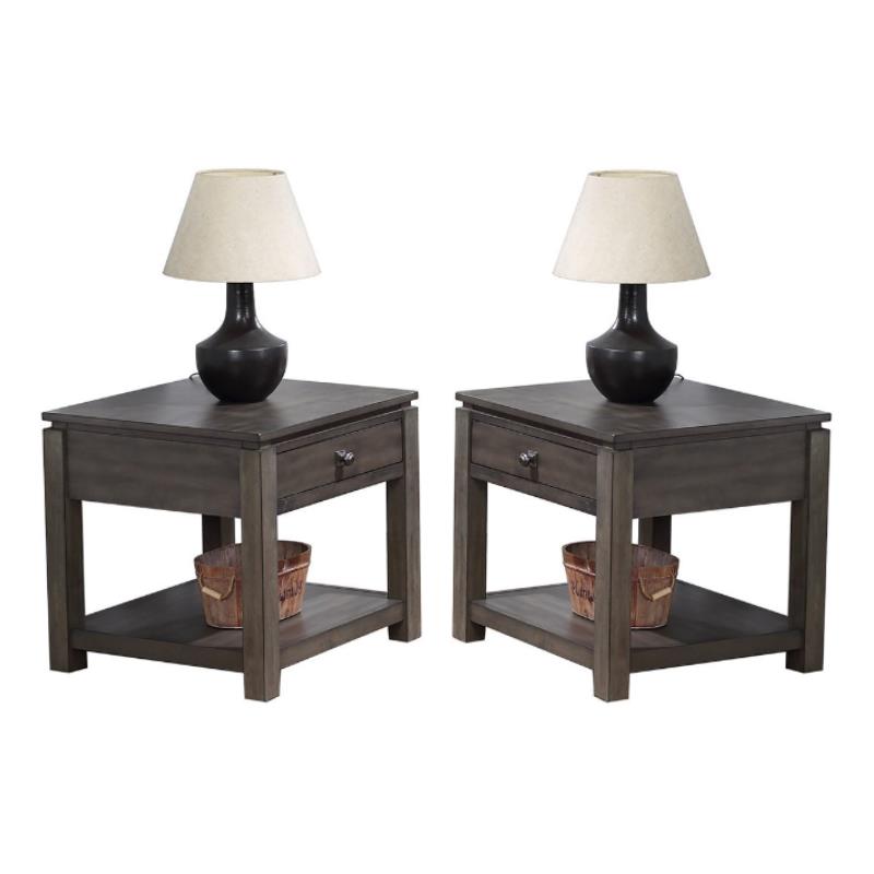 Home Square Wood End Table with Drawer and Shelf in Gray - Set of 2