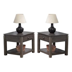 Home Square Wood End Table with Drawer and Shelf in Gray - Set of 2