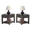 Home Square Wood End Table with Drawer and Shelf in Gray - Set of 2