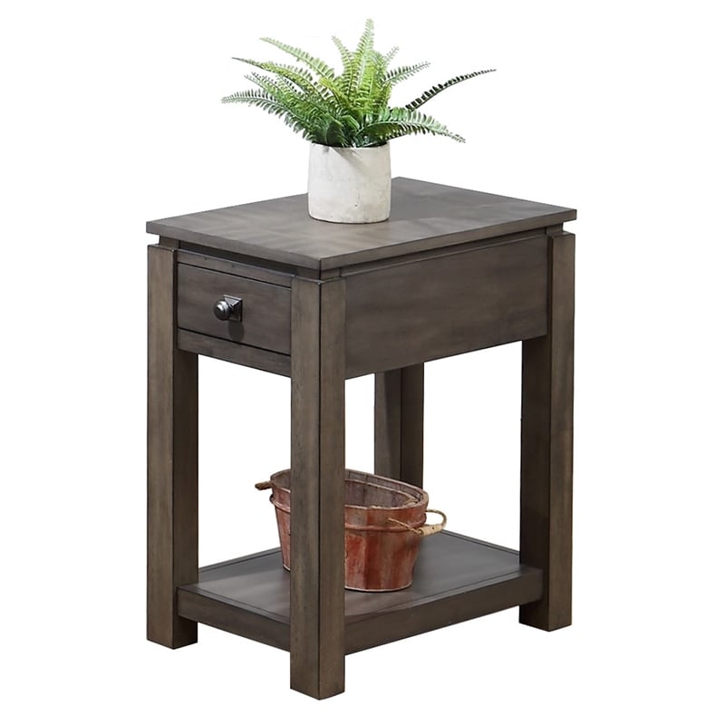 Home Square Wood Narrow End Table with Drawer & Shelf in Gray - Set of 2
