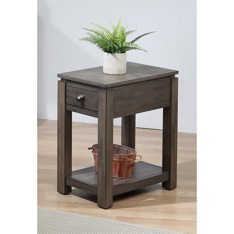Home Square Wood Narrow End Table with Drawer & Shelf in Gray - Set of 2
