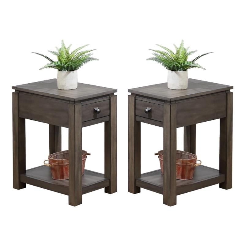 Home Square Wood Narrow End Table with Drawer & Shelf in Gray - Set of 2