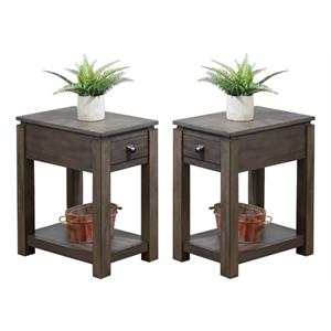 Home Square Wood Narrow End Table with Drawer & Shelf in Gray - Set of 2