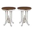 Home Square Round End Table in Distressed White and Brown Wood - Set of 2
