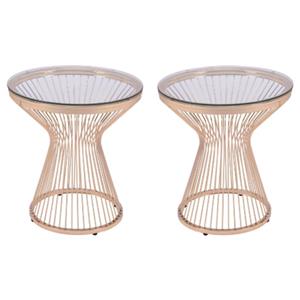 Home Square Modern Round Metal End Table in Gold Finish - Set of 2