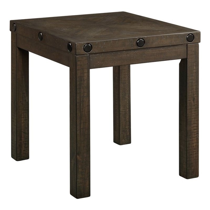 Home Square Square End Table with USB in Charcoal Finish - Set of 2