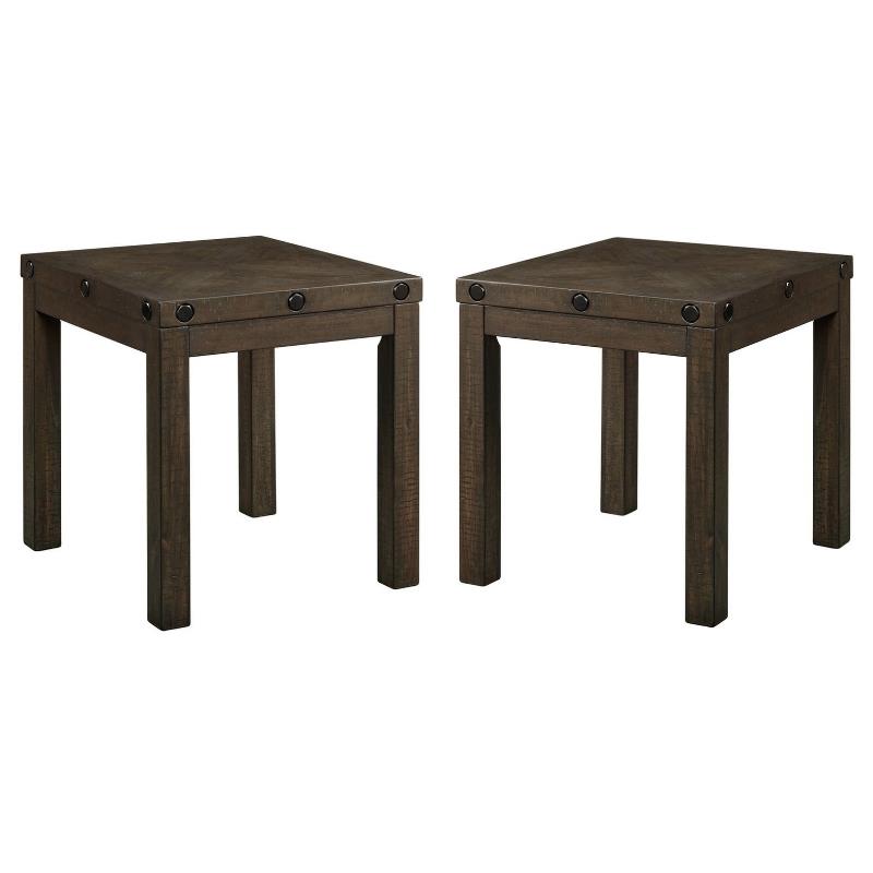 Home Square Square End Table with USB in Charcoal Finish - Set of 2