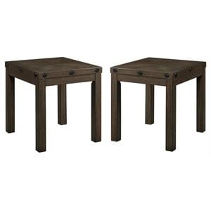 Home Square Square End Table with USB in Charcoal Finish - Set of 2