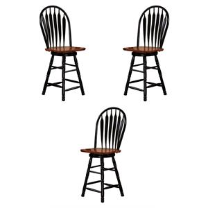 Home Square 24&quot Swivel Wood Counter Stool in Antique Black & Cherry - Set of 3