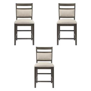 Home Square 25&quot Upholstered Fabric Wood Barstool in Gray - Set of 3
