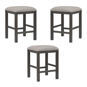 Home Square 18&quot Backless Upholstered Wood Barstool in Gray - Set of 3