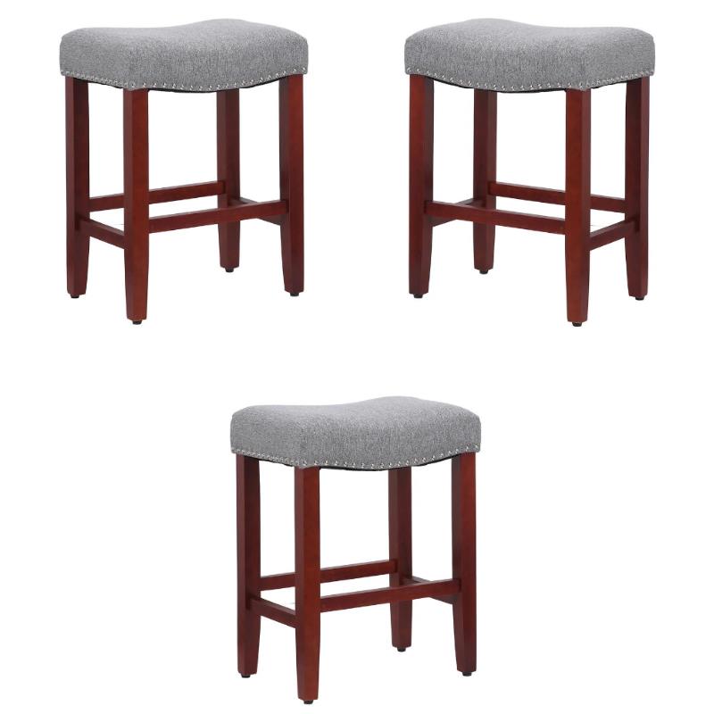 Home Square 24" Upholstered Saddle Seat Counter Stool in Gray Set of